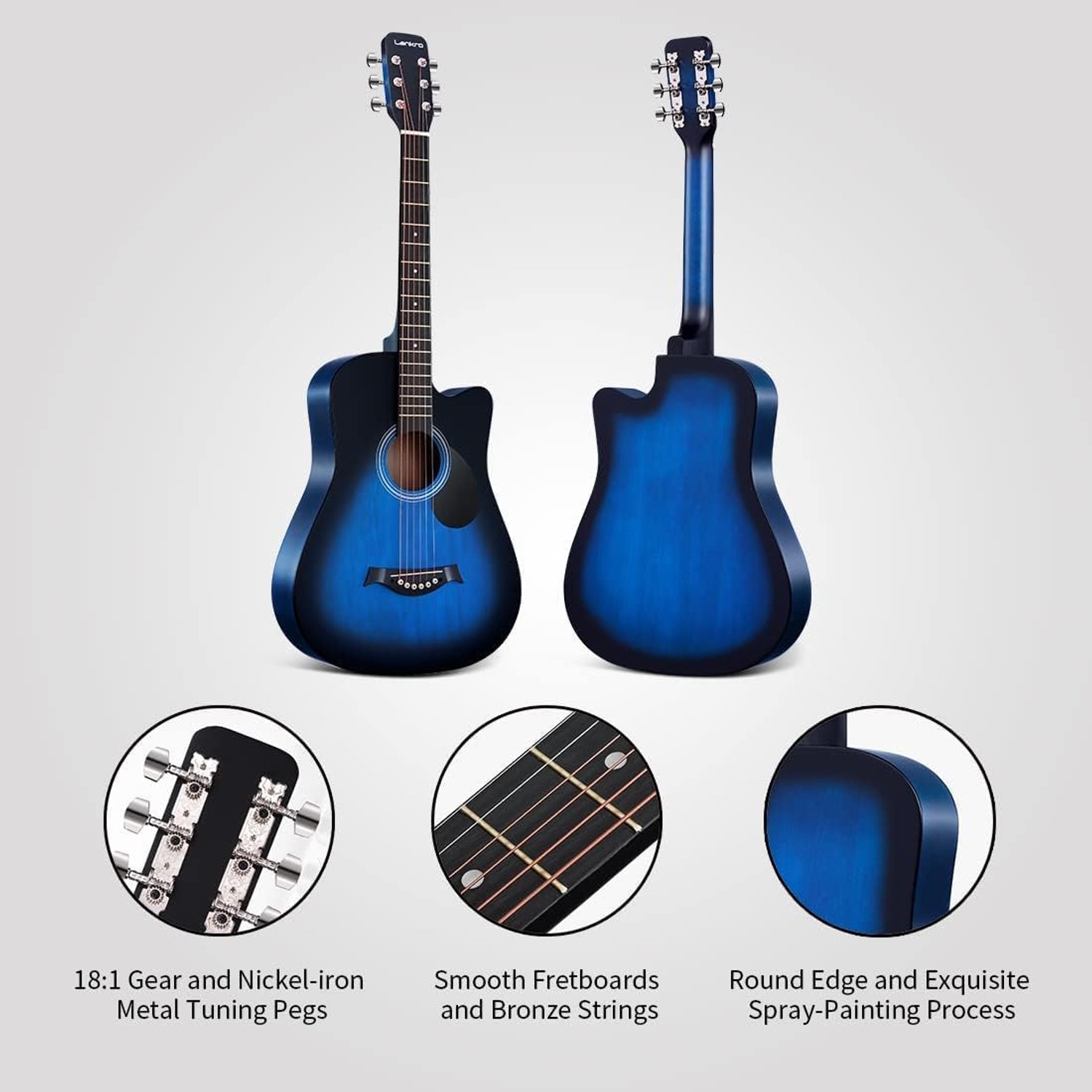 OMZZ 41-Inch Acoustic Guitar Starter Bundle, detail view